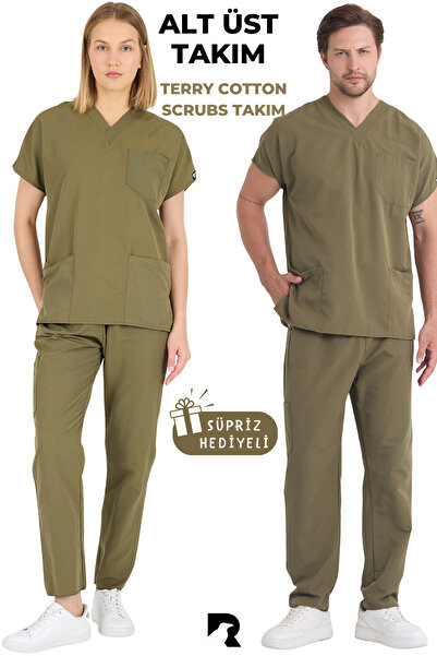 KARGA ÜNİFORMA بدلة كاكي للجنسين بأكمام الخفاش، زي موحد للممرضات والأطباء، زي مستشفى