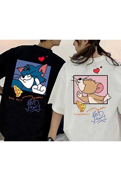 Elvino με τύπωμα Μαύρο - Λευκό oversized Μπλουζάκια για ζευγάρια ερωτευμένων