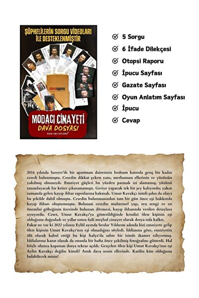 Dedektifim Official Dedektif Oyunu, Kutu Oyunu, 3 Dava Tek Paket, Cinayet Çözme Dava Dosyası, Katil Kim
