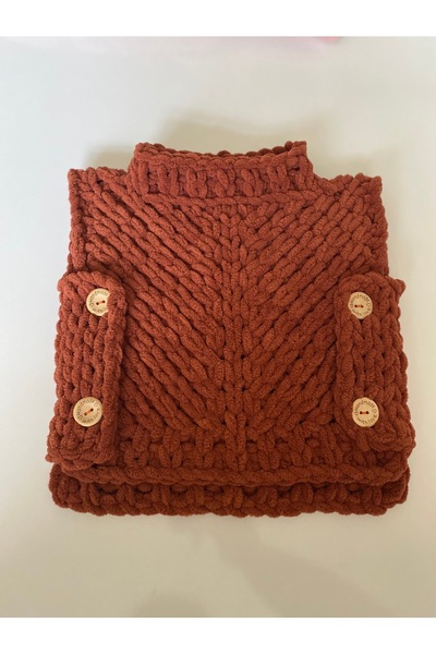 CNSASF Düğmeli Kız Çocuk Süveter /Puffy El Örgüsü Süveter