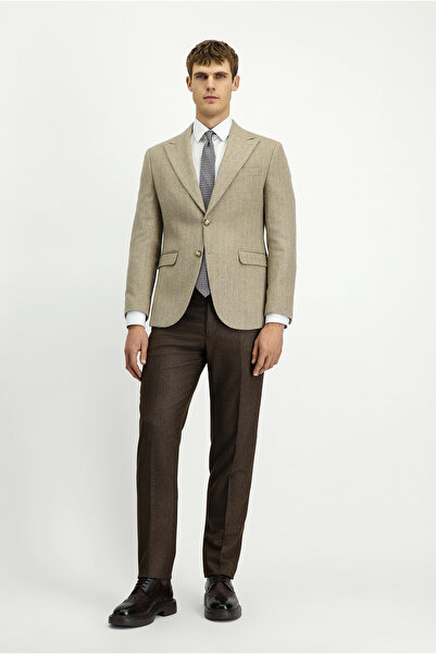 Kiğılı Тънко прилепващо, затегнато класическо сако от вълна с райета