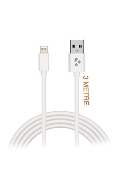KOİ TECH 3 Metre Lightning Iphone 7 8 X Pro Max 11 12 13 Uyumlu Hızlı Şarj Kablosu 3mt Beyaz 2.4a