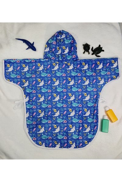 Fronte Home Children's Poncho Hooded Beach Towel Shark Patterned