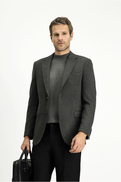 Kiğılı Relaxed Fit Comfortable Cut Classic Striped Cotton Knitted Jacket