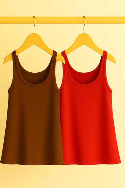 COTENCONCEPT 2 Pieces A-Line Comfortable Fit Basic Thick Strap Undershirt T-S...