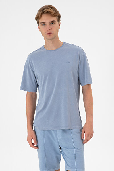 U.S. Polo Assn. Erkek Comfort Fit Bisiklet Yaka Mavi Yıkamalı Tişört 50306878...