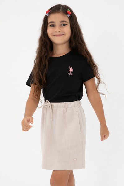 U.S. Polo Assn. Kız Çocuk Siyah Bisiklet Yaka Basic Tişört 50306210-VR046