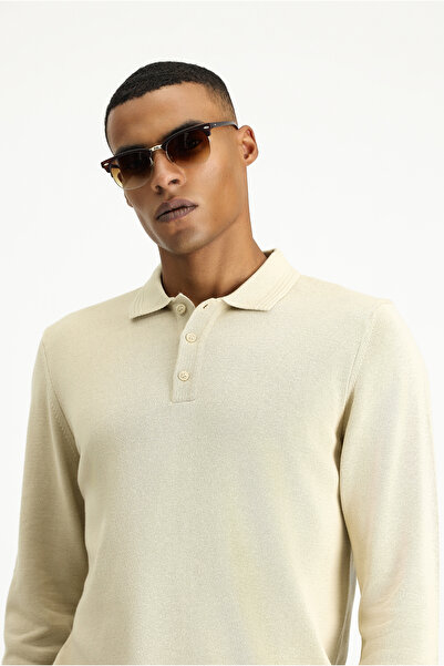 Kiğılı Polo Yaka Regular Fit Pamuklu Triko Kazak