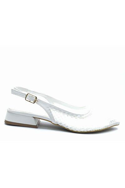 Kocamanlar Ayakkabı Feles мереживні деталі, короткий каблук, відкрита п'ята, жіночі балетки БІЛИЙ