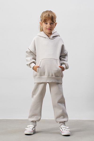 Minipodyum Sewn Detailed Hooded Girl's Bottom Top Tracksuit Set