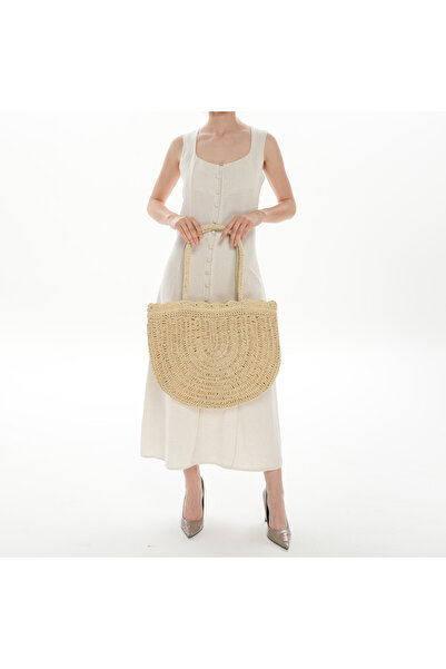 SOFT Handmade Cream Color Large Knitted Beach Bag – Semicircle Form