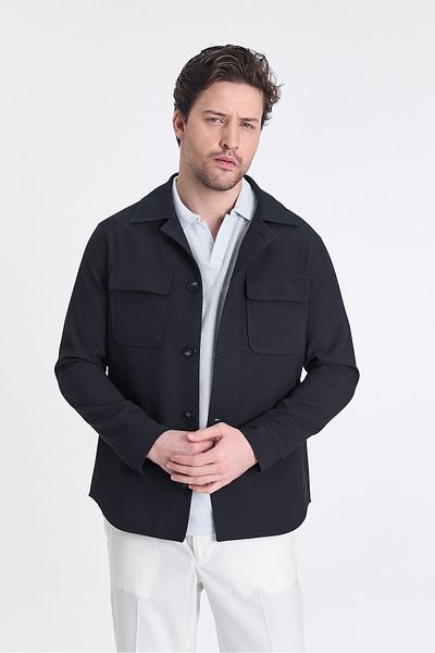 Frappoli Dolex Men's Navy Blue Diagonal Lycra Fabric Overshirt Sports Jacket