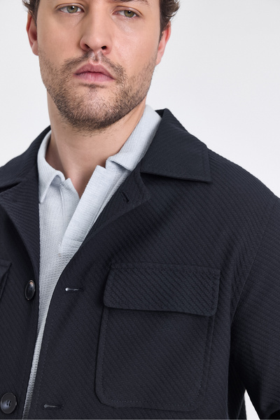 Frappoli Dolex Men's Navy Blue Diagonal Lycra Fabric Overshirt Sports Jacket