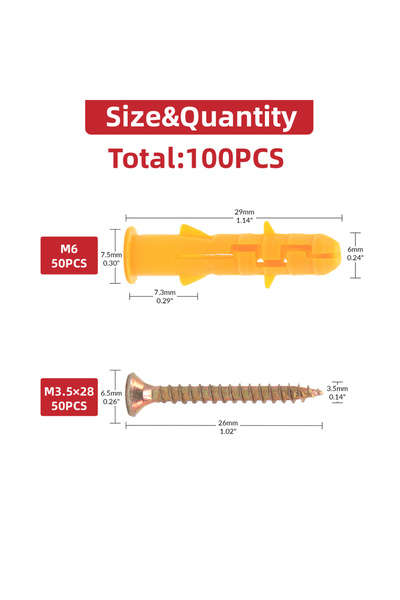 Choice 50set M6x30mm 100pcs Drywall Anchor & Screw Assortment Kit - 50 Plastic Wall Anchors & 50 Philips Fl