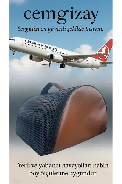 cemgizay Kedi Ve Köpek Taşıma Çantası 40x30x23cm kahverengi sert taban uçuş o...