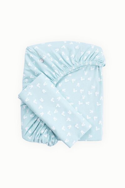 Boumini 100% Cotton Baby Fitted Sheet and Pillow Case Set 70X140 cm Rabbit Ear Green