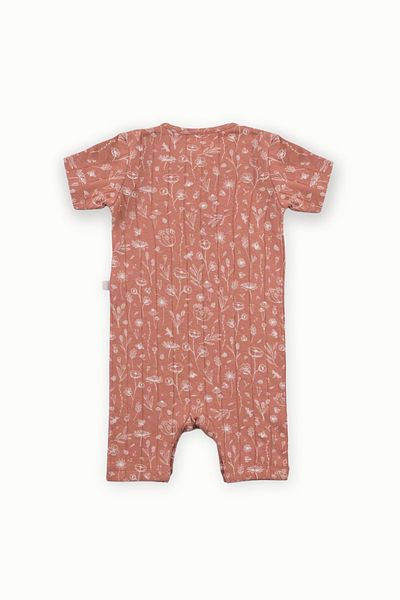 Boumini Spring Floral Brick Colored Cotton Baby Romper - Short Sleeve Shorts