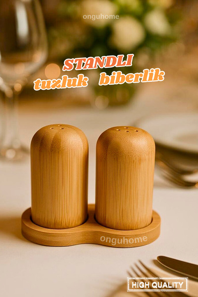 ongu home Standlı Bambu Tuzluk Biberlik Yüksek Kalite Doğal Karabiberlik
