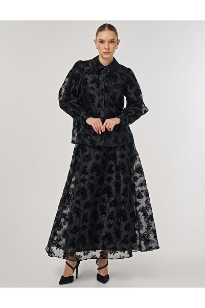 Kayra Organza Suit with Skirt Black
