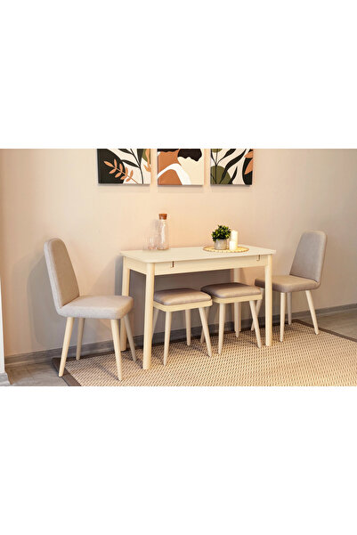 Rabi MİORA MİNİ AÇILIR MUTFAK MASA TAKIMI, KREM KREM ( 1 MASA + 4 SANDALYE )
