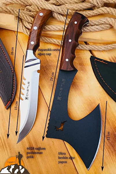 LAZBİSA Ceviz Sap Outdoor Balta Kamp Bıçağı Çakısı Piknik Bıçak Çakı Şef Bıçağı Kılıflı ( Kmp-10 )