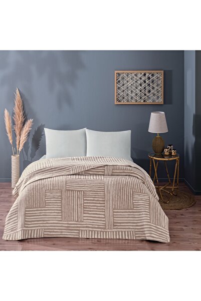 Taç Taç Gable Pamuk Tek Kişilik Battaniye Bej