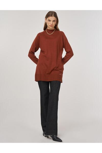 Kayra Half Turtleneck Knitwear Tunic Red Brown