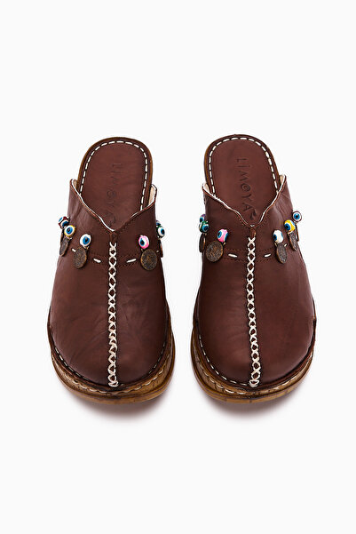 Limoya Γυναικείες παντόφλες από γνήσιο δέρμα Annika Soil Antique Detailed Wedge Sabo