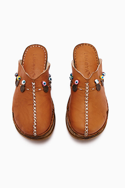 Limoya Γυναικείες παντόφλες από γνήσιο δέρμα Annika Tan Antique Detailed Wedge Sabo