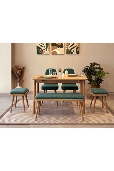 Rabi MİORA MİNİ AÇILIR MUTFAK MASA TAKIMI, KARİNA MEŞE YEŞİL ( 1 Masa + 4 San...