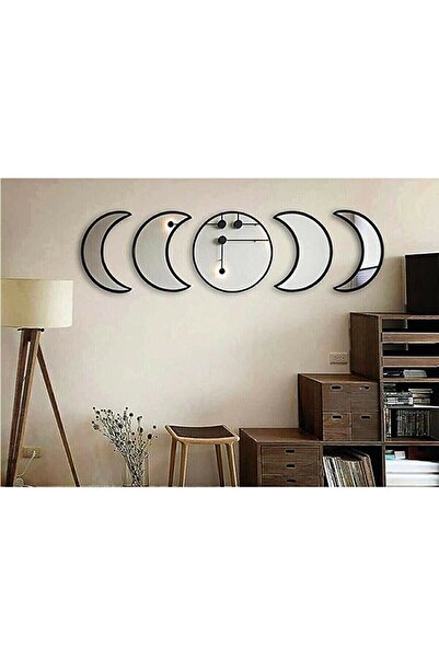 hediyesepetin Ay Evresi Duvar Ayna Seti Pleksi Kırılmaz Ayna 5 Li Set Siyah