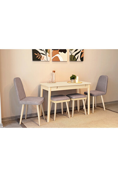 Rabi MİORA MİNİ AÇILIR MUTFAK MASA TAKIMI, KREM SOHO GRİ ( 1 MASA + 4 SANDALYE )