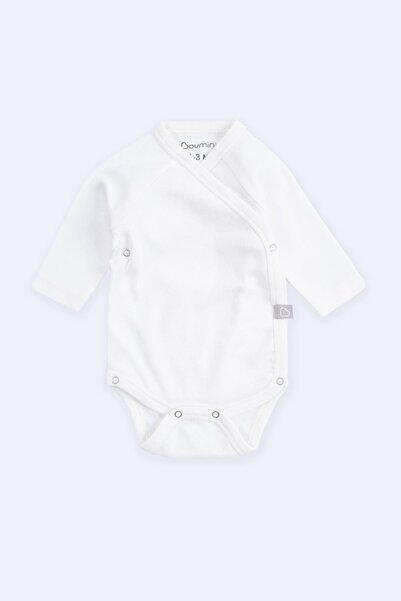 Boumini Pamuklu Bebek Kruvaze Uzun Kollu Body Beyaz