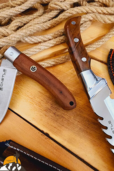 LAZBİSA Ceviz Sap Outdoor Kamp Bıçağı Çakısı Piknik Bıçak Çakı Mutfak Şef Bıçağı Kılıflı ( Kmp-01 )