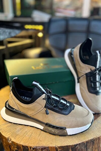 Paulo 1096 Beige Nubuck Genuine Leather Men's Sneakers