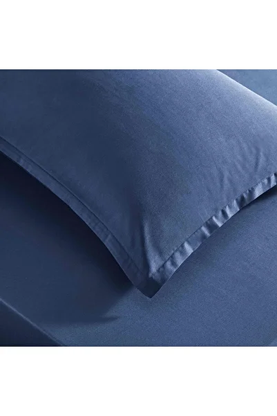 Taç Satin Double Navy Blue Sheet Set - Color Dreams