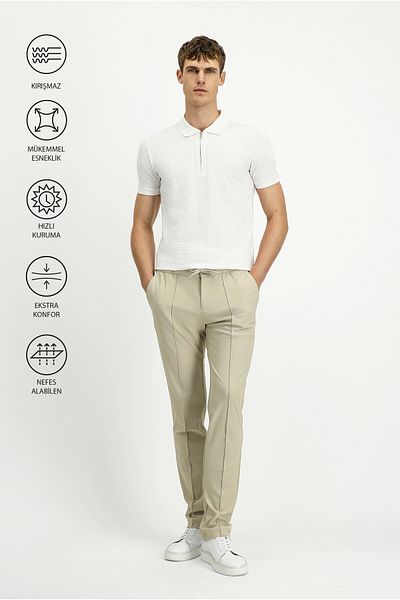 Kiğılı Techno-Line Super Slim Fit Extra Slim Fit Lycra Elastic Waist Drawstring Classic Fabric Pants