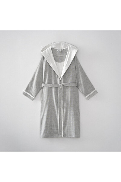 Ecocotton Hasna Erkek Bornoz %100 Organik Pamuk Keten Melanj Antrasit