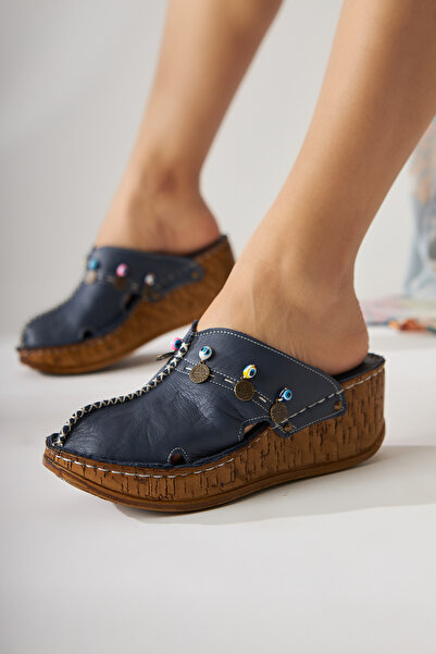 Limoya Γυναικείες παντόφλες από γνήσιο δέρμα Annika Saks Antique Detailed Wedge Sabo