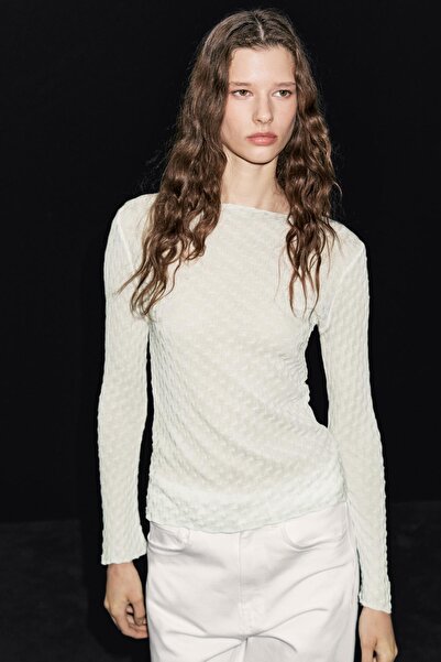 Massimo Dutti Uzun kollu dokulu %100 pamuklu top