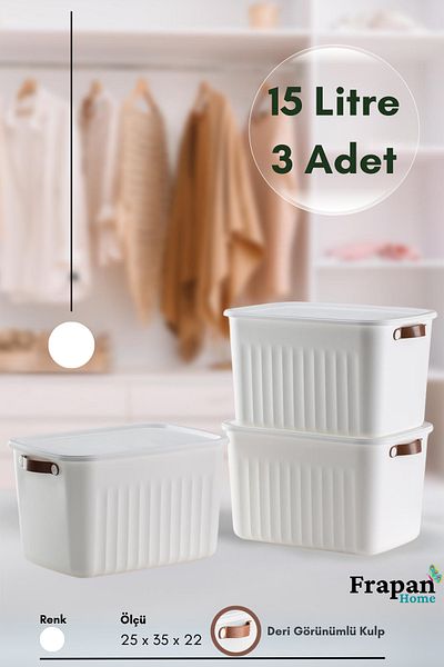 Frapan Home 3 Pieces 15 Lt Multi-Purpose Organizer Box with Lid Inside Cabinet Bathroom Kitchen Organizer