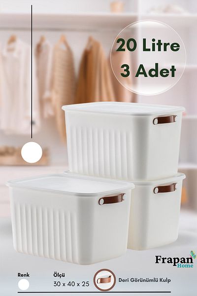 Frapan Home 3 Pieces 20 Lt Multi-Purpose Organizer Box with Lid Inside Cabinet Bathroom Kitchen Organizer