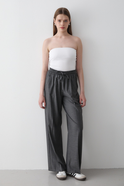 JASTE Women's Anthracite Elastic Waist Wide Leg Palazzo Trousers