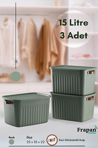 Frapan Home 3 Pieces 15 Lt Multi-Purpose Organizer Box with Lid Inside Cabinet Bathroom Kitchen Organizer