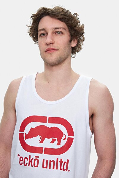 ECKO UNLTD Wilber White Zero Sleeve Printed Loose Fit Men's Tshirt