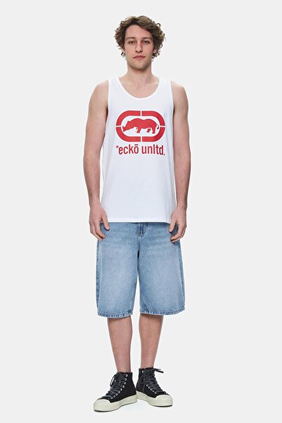 ECKO UNLTD Wilber White Zero Sleeve Printed Loose Fit Men's Tshirt