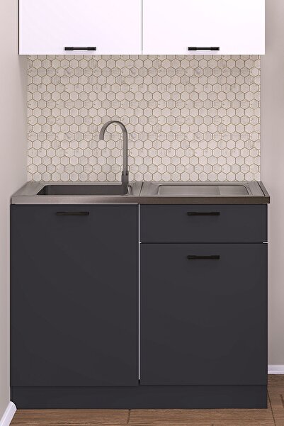 Fly Mobilya 100 Cm Emıly Mutfak Antrasit Evyeli Alt Modül ,mini Hazır Mutfak Dolabı Alt Modülü