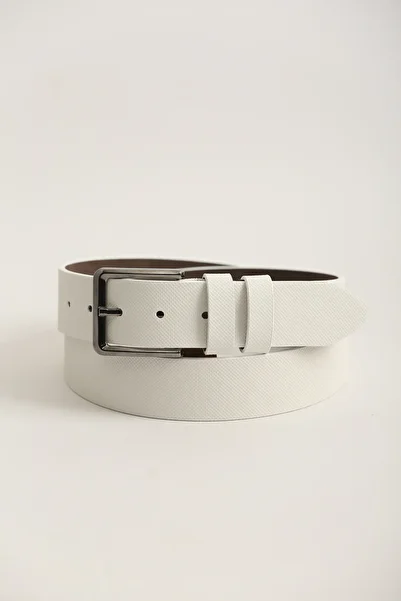 KASVA DERİ 4 cm White Faux Leather Belt Jeans and Canvas Compatible Faux Leather Belt