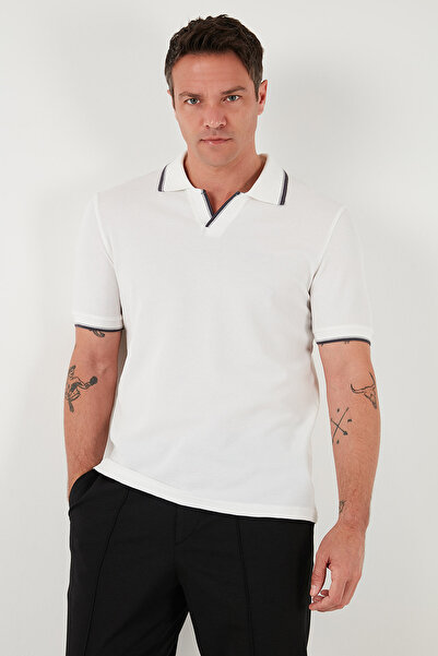 Buratti Stretch Cotton Regular Fit Stripe Detailed Polo Neck t Shirt Men's Polo Collar t Shirt 5902768