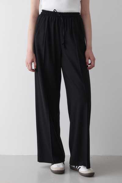 JASTE Women's Black Elastic Waist Wide Leg Palazzo Pants